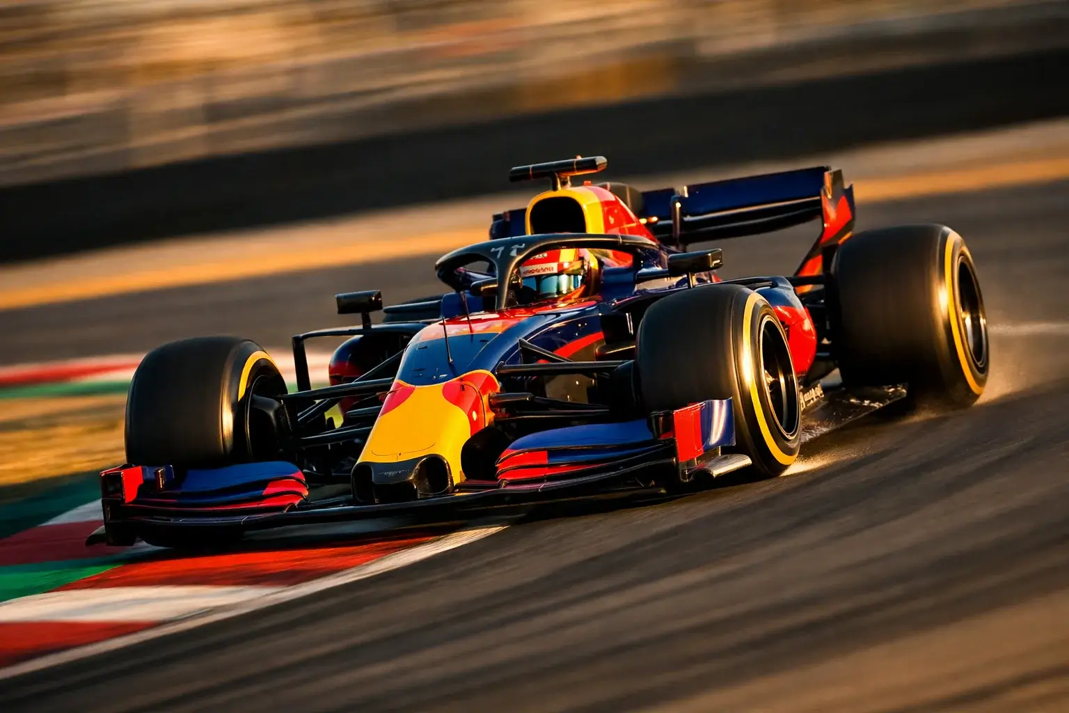Formel 1 Rennwagen bei schneller Qualifying-Runde auf der Rennstrecke