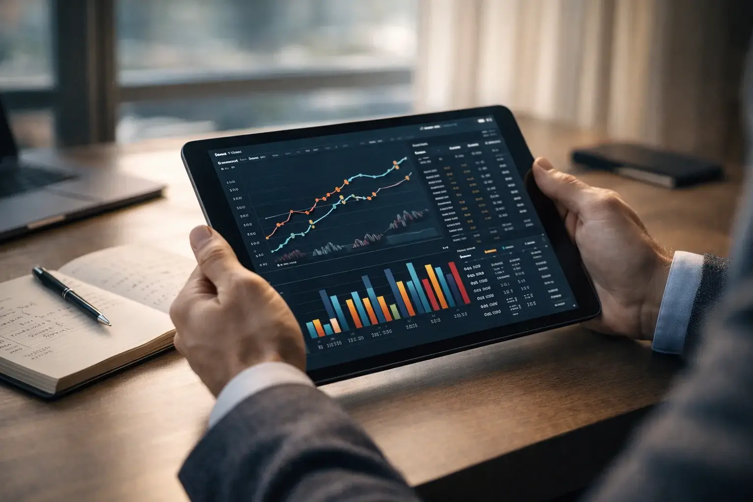 Strategische Analyse von Sportwetten-Statistiken auf Tablet mit Notizen