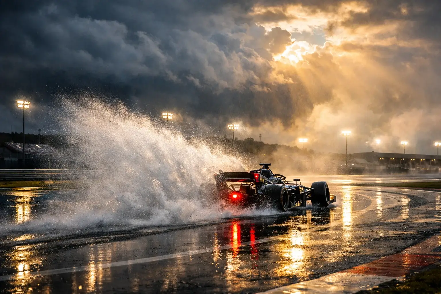 Formel 1 Rennen unter verschiedenen Wetterbedingungen mit Regen und Sonne